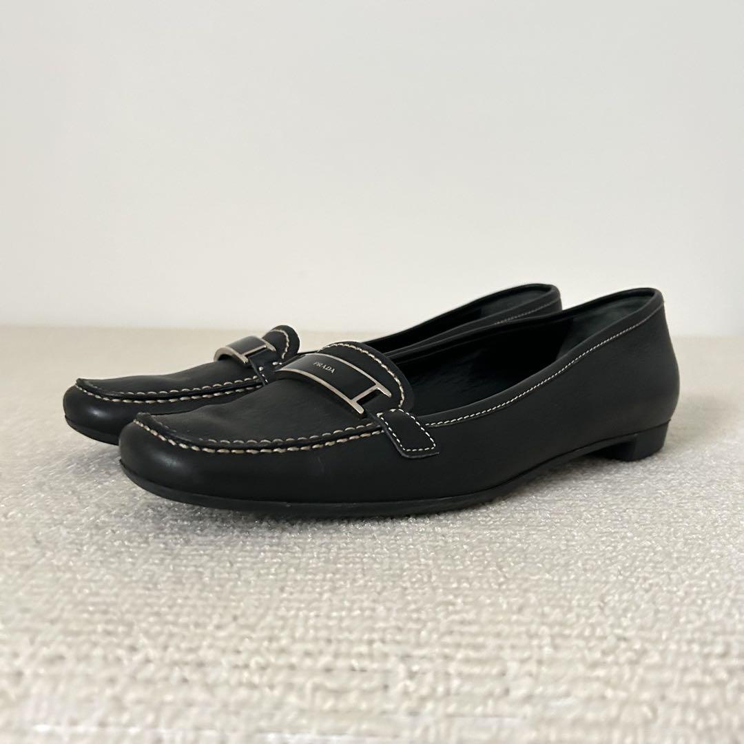 PRADA プラダ フラットシューズ ローファー レザー 黒 23cm