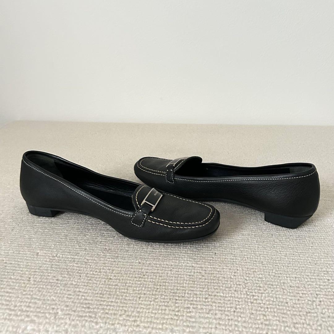 PRADA プラダ フラットシューズ ローファー レザー 黒 23cm