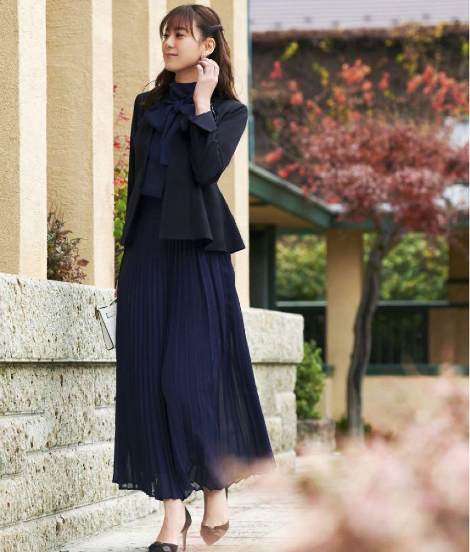 ペプラムジャケット＆トップス＆シフォンワイドパンツ　　ネイビー　S