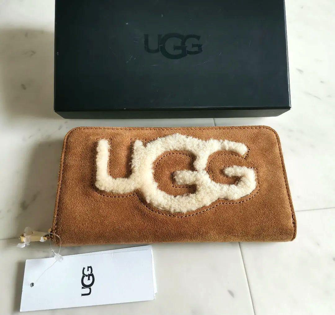 【新品・未使用】UGG スウェード ウォレット ブラウン ベージュ ファー 新品・未使用】UGG スウェード ウォレット ブラウン ベージュ ファー