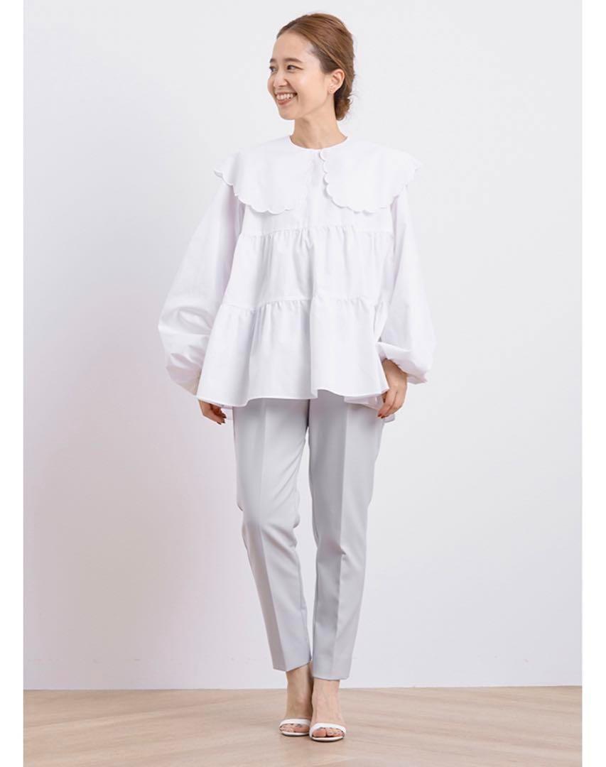 即日発送　yori ヨリ スカラップロングスリーブブラウス ホワイト