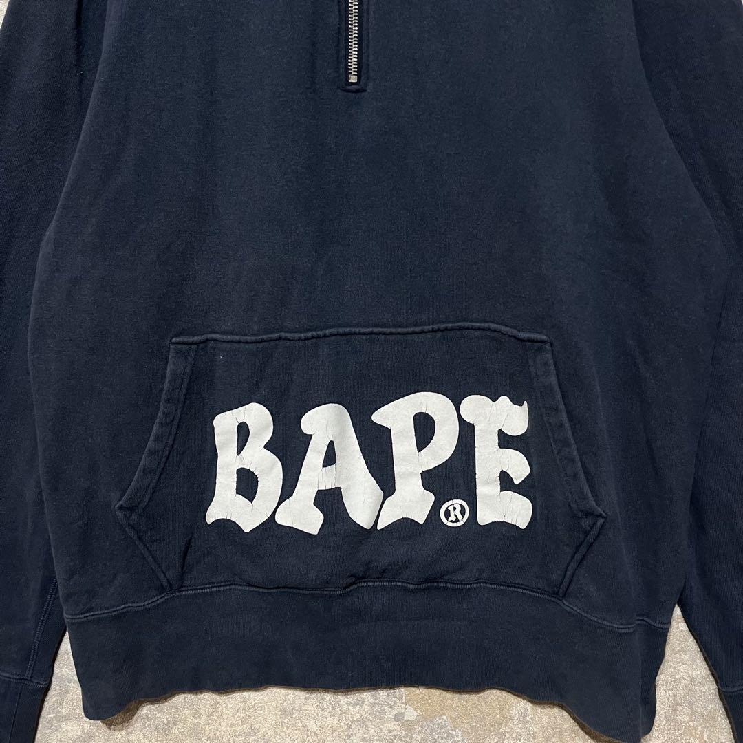 希少✨️アベイシングエイプ パーカー ハーフジップ ロゴプリント フーディー A BATHING APE ハーフジップ パーカー ロゴプリント フーディー