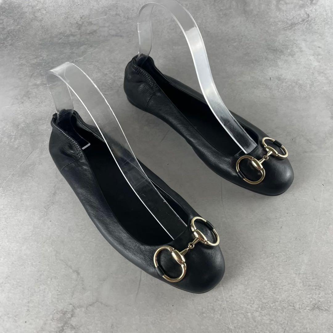 極美品☆【GUCCI】ホースビット　レザーフラットシューズ