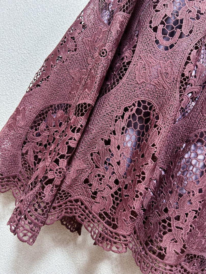 niana フラワーレース刺繍フレアロングワンピース
