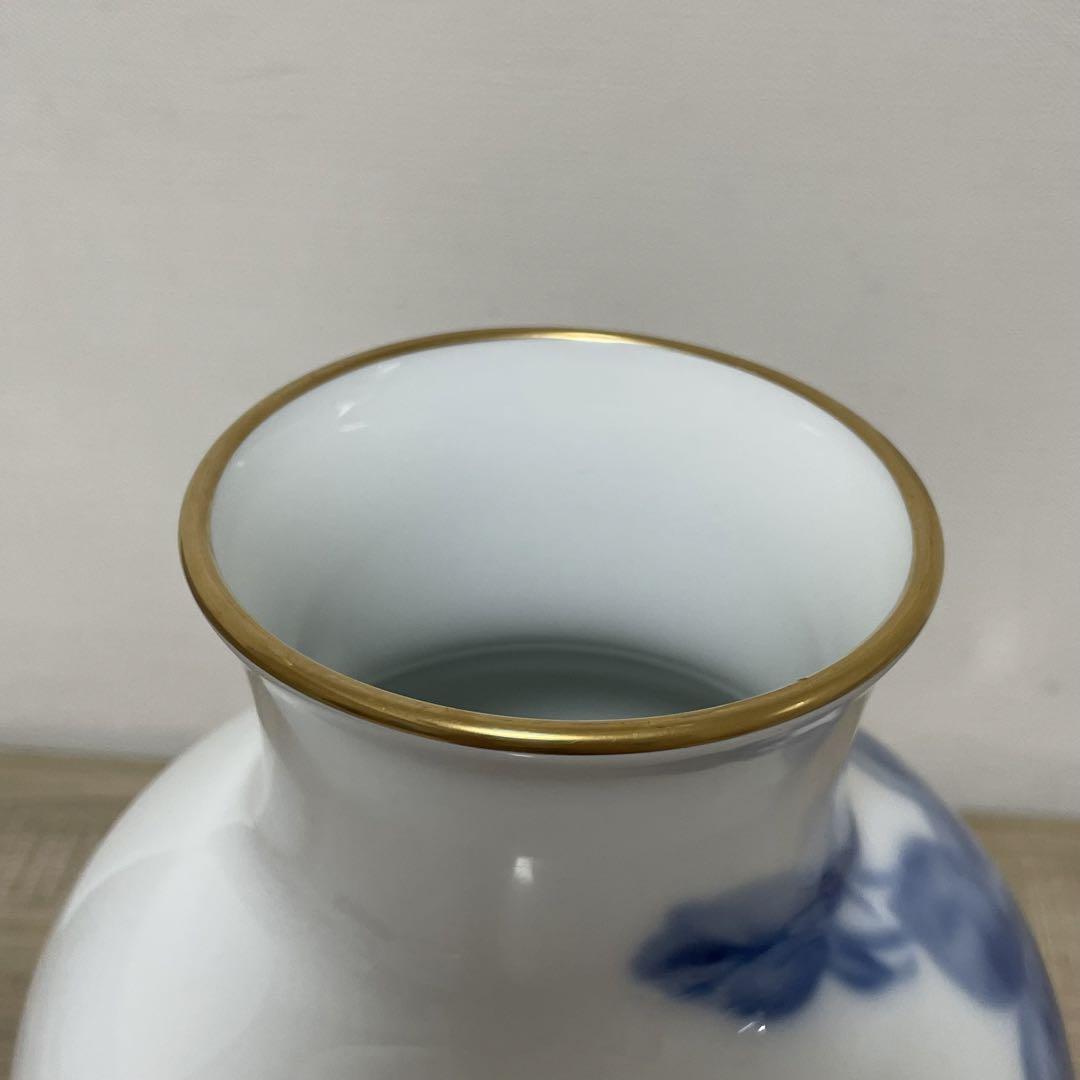 大倉陶園 ブルーローズ 花瓶 金彩 フラワーベース OKURA