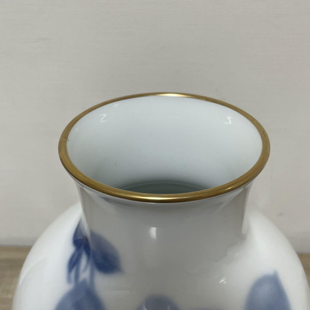 大倉陶園 ブルーローズ 花瓶 金彩 フラワーベース OKURA