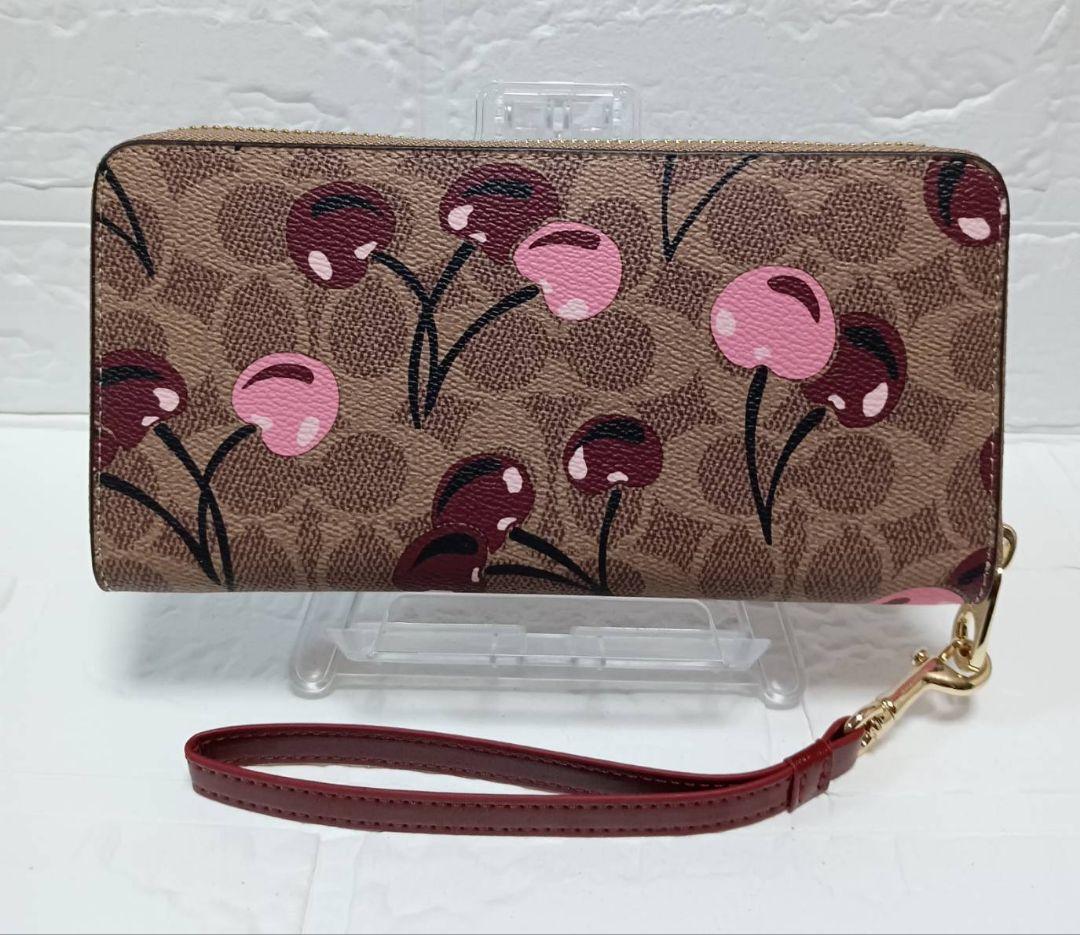 COACH　 長財布　 チェリー柄　ブラウン