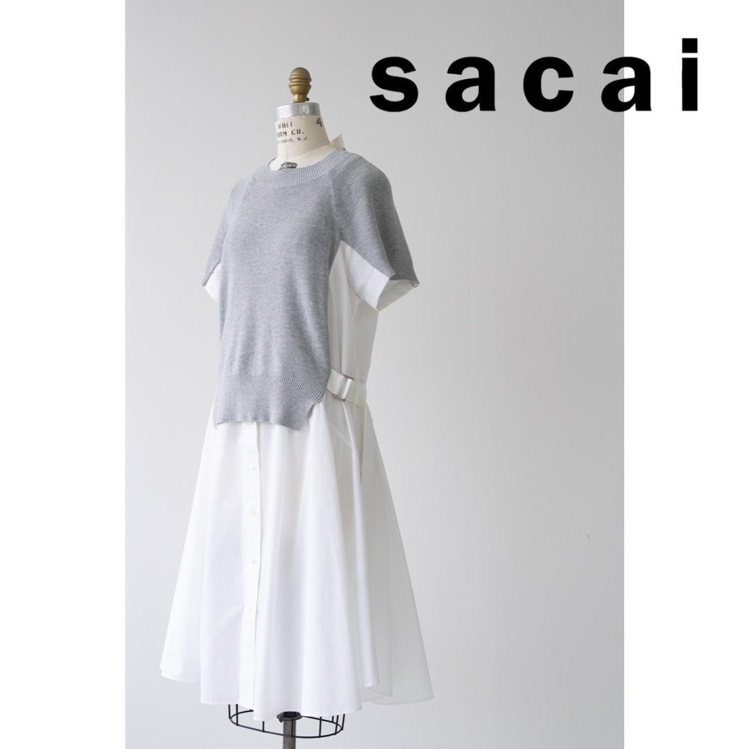 sacai サカイ Cotton Knit Dress 半袖 ワンピース