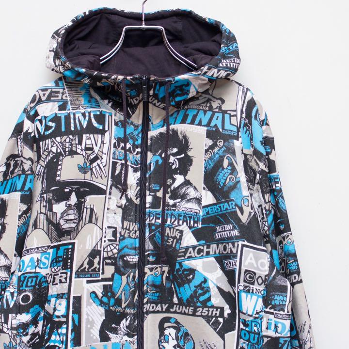 90s adidas メンズパーカー ストリートグラフィック アート 総柄 90s adidas メンズパーカー ストリートグラフィック アート 総柄