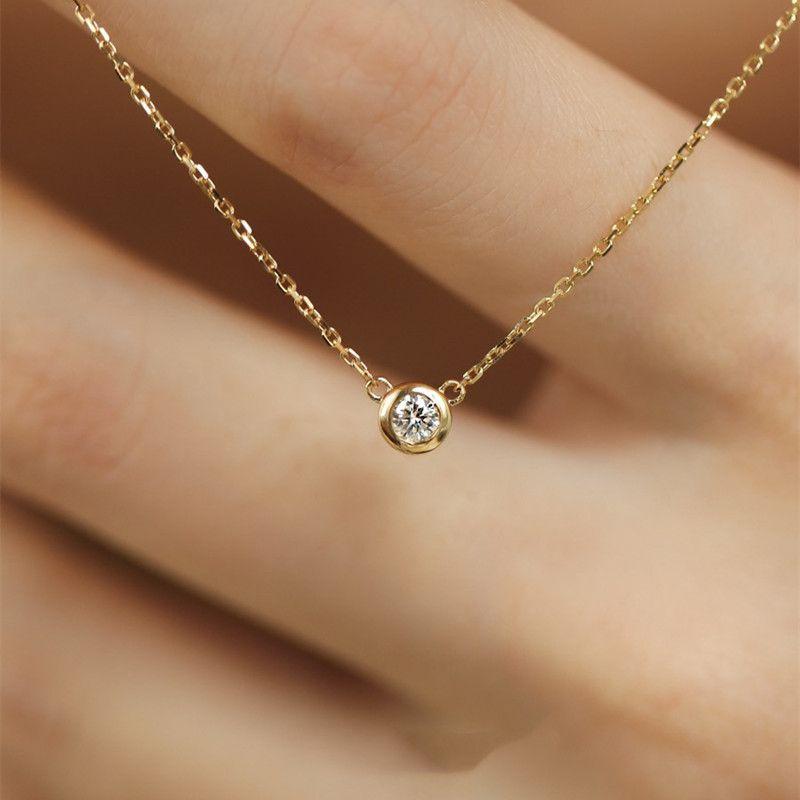 155N【一粒ダイヤ】ネックレス　覆輪留め　小粒　上品　S925　K18ゴールド