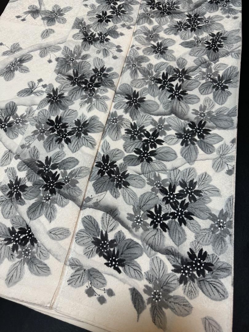 【極美品】京友禅作家「橋本恵氏作」印象派友禅「桜花文様」白地 水墨画友禅