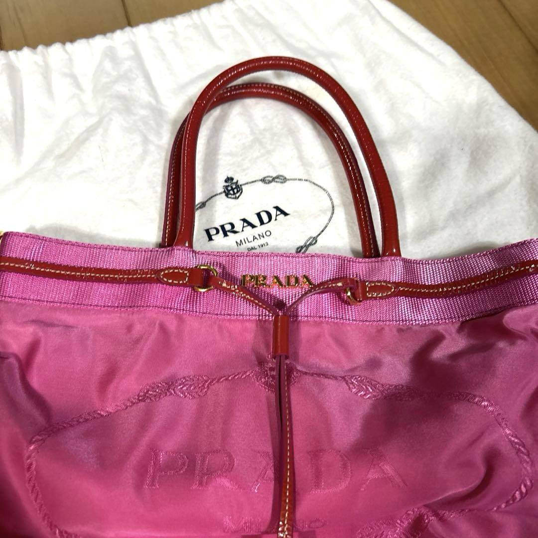 【PRADA】テスートナイロンバッグレザー エナメル 白タグ ピンク