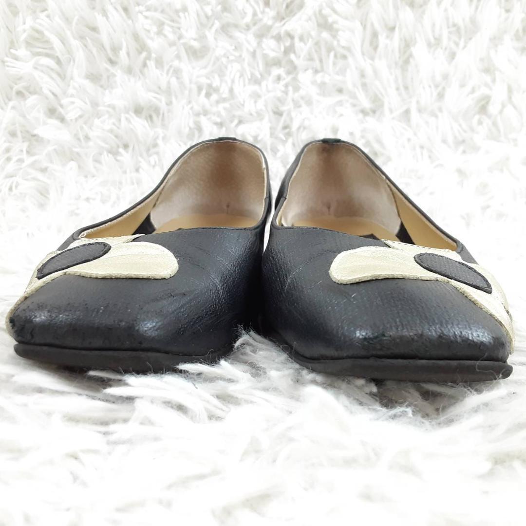 美品 23.5㎝◎MIHAMA パンプス バレエシューズ 革靴 花柄 日本製