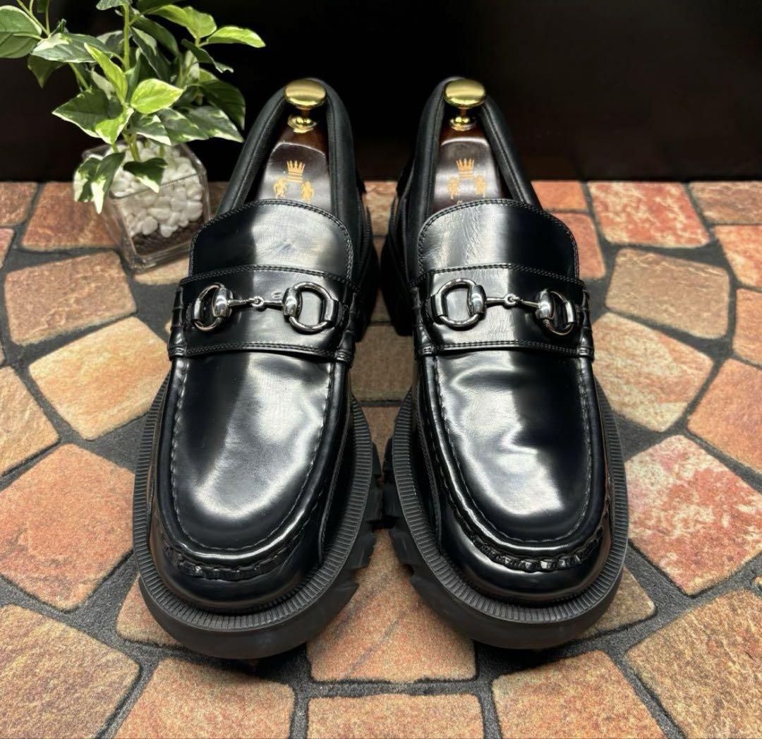 美品 GUCCI グッチ ラグソール ビットローファー ブラック【27.0】