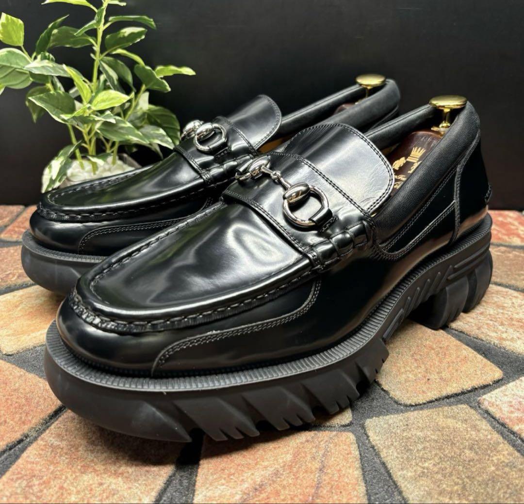 美品 GUCCI グッチ ラグソール ビットローファー ブラック【27.0】