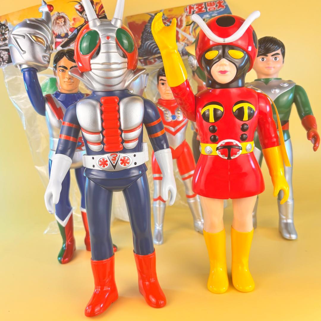電波人間　タックル　と　仮面ライダーV3　ソフビ　面取れ　ポピー　マルサン