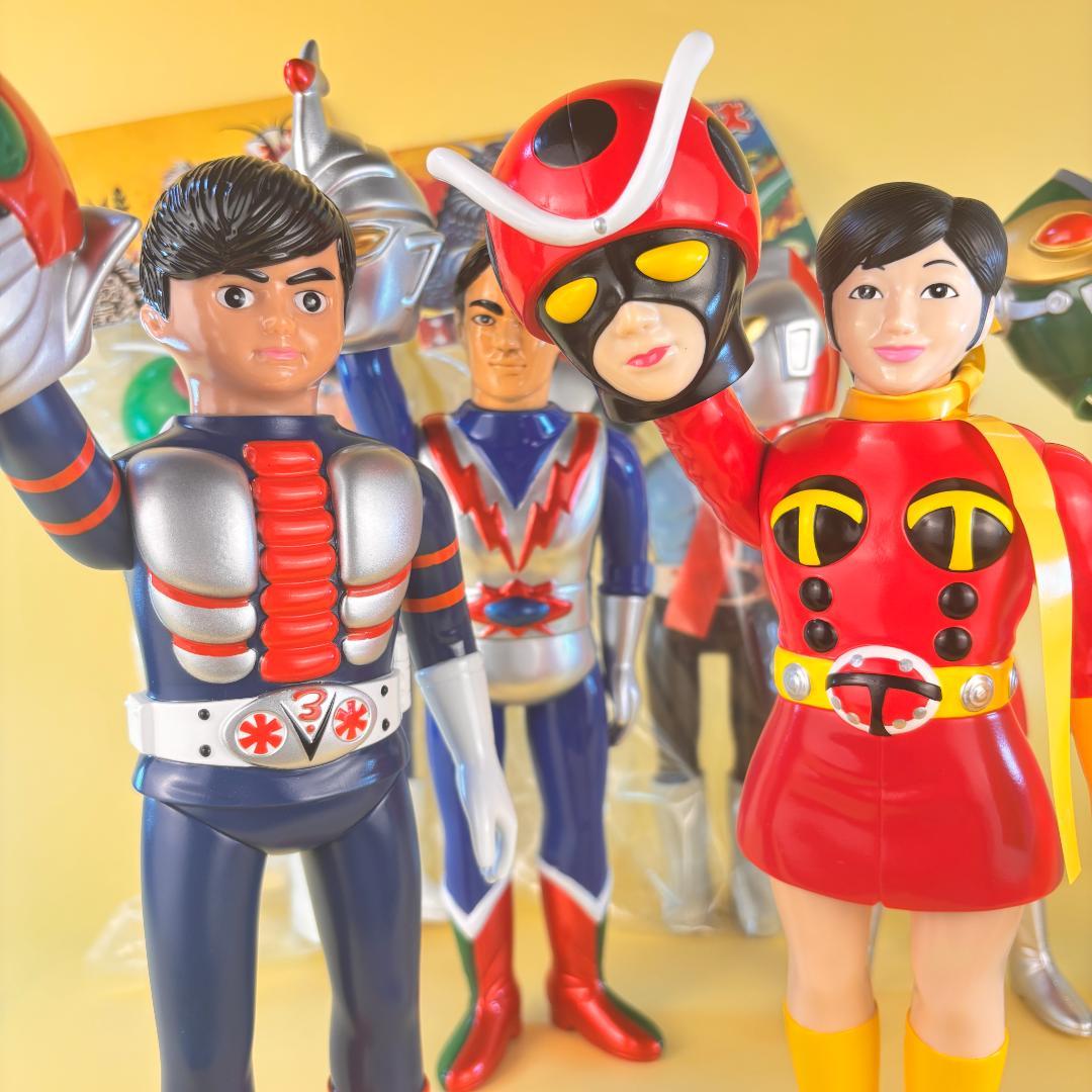 電波人間　タックル　と　仮面ライダーV3　ソフビ　面取れ　ポピー　マルサン