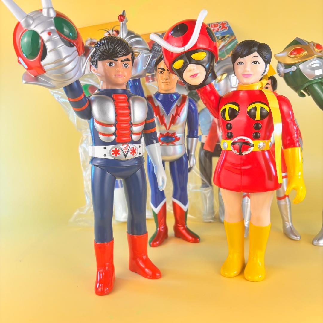 電波人間　タックル　と　仮面ライダーV3　ソフビ　面取れ　ポピー　マルサン