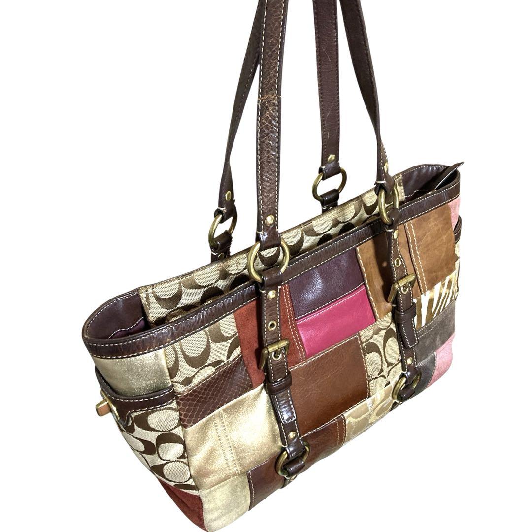 【希少】コーチ　トートバッグ　パッチワーク　マルチカラー　ターンロック COACH コーチ トートバッグ パッチワーク ターンロック