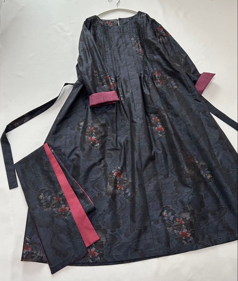 雪輪花柄大島紬 ピンタックワンピース＆ストール