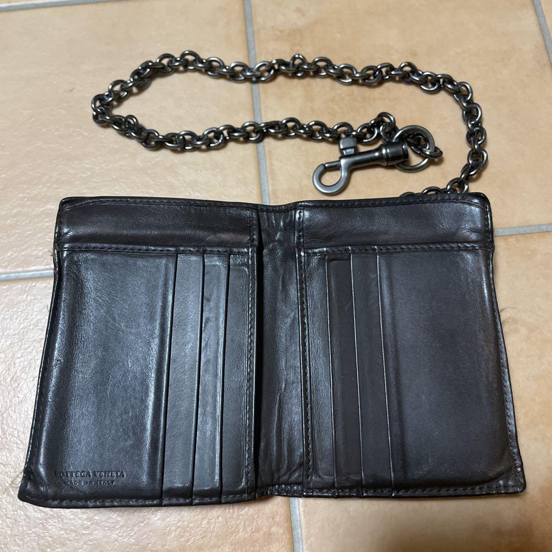 BOTTEGA VENETA 折り財布 イント レチャート レザーチェーン付き