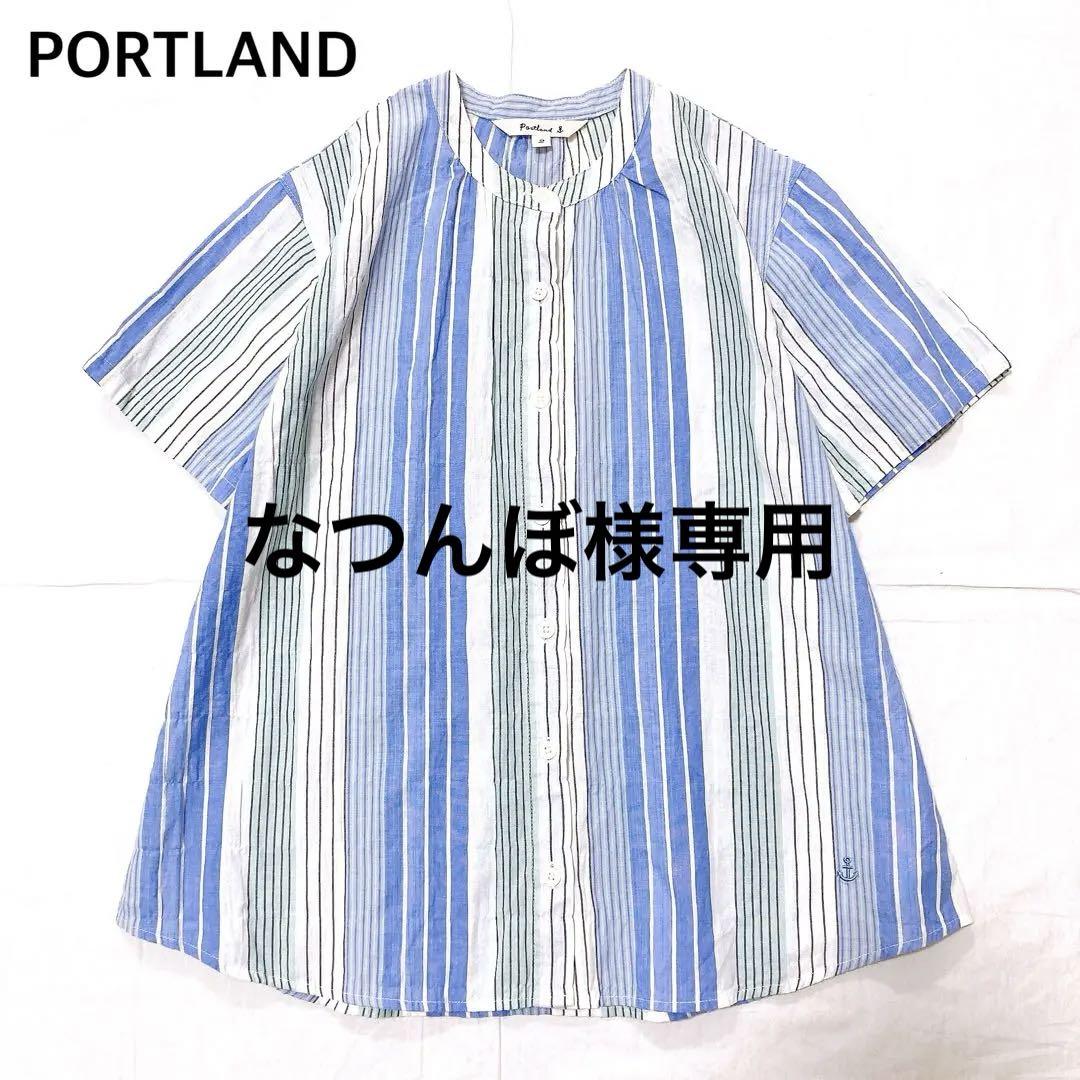 【美品】ポートランド　バンドカラーストライプ半袖ブラウス　サイズ2