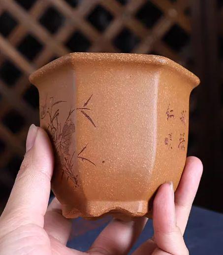 小六方鉢 手刻絵多肉鉢 紫砂の鉢 盆栽鉢 植木鉢 小品盆栽鉢 大品盆栽鉢