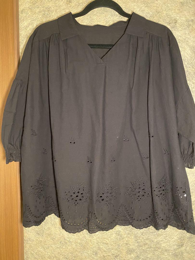 【春夏】n'Or LABEL 黒穴開き刺繍レース 七分袖ブラウス【新品未使用】 5,502円