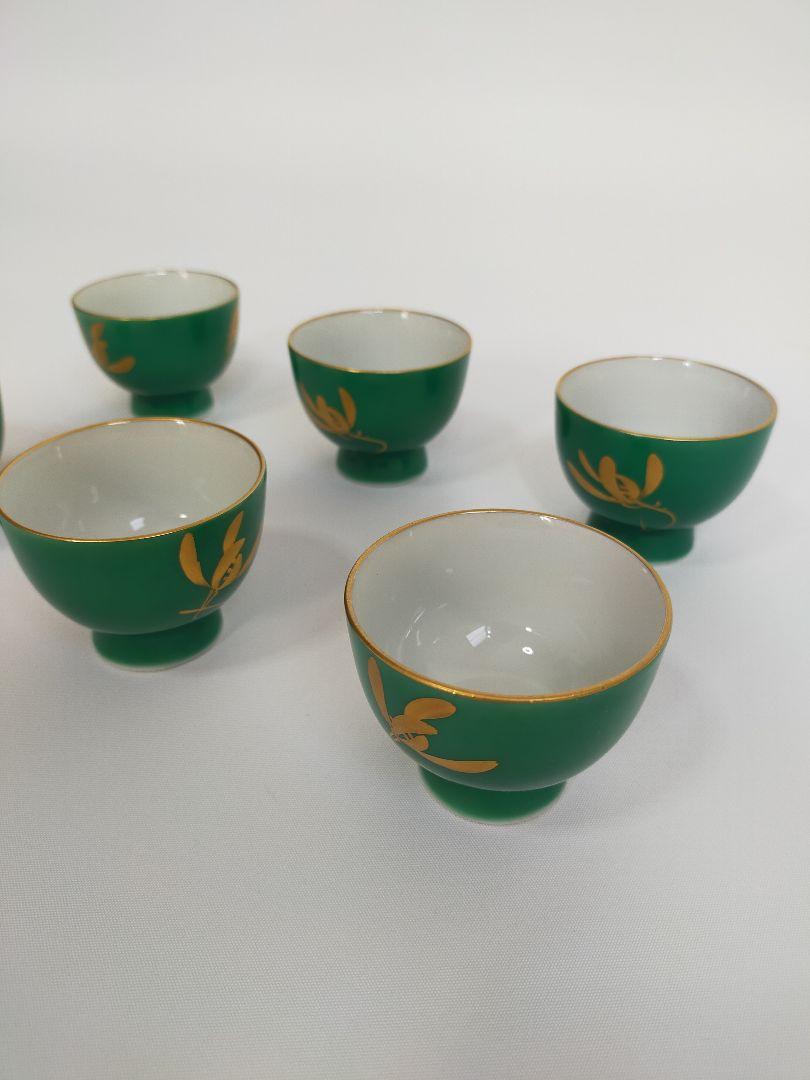 煎茶道 緑地金襴手 6客セット 香蘭社 煎茶碗14-2