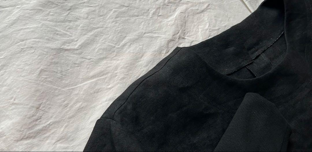 【すいかページ】linen＊墨黒＊かっぽう着ワンピース