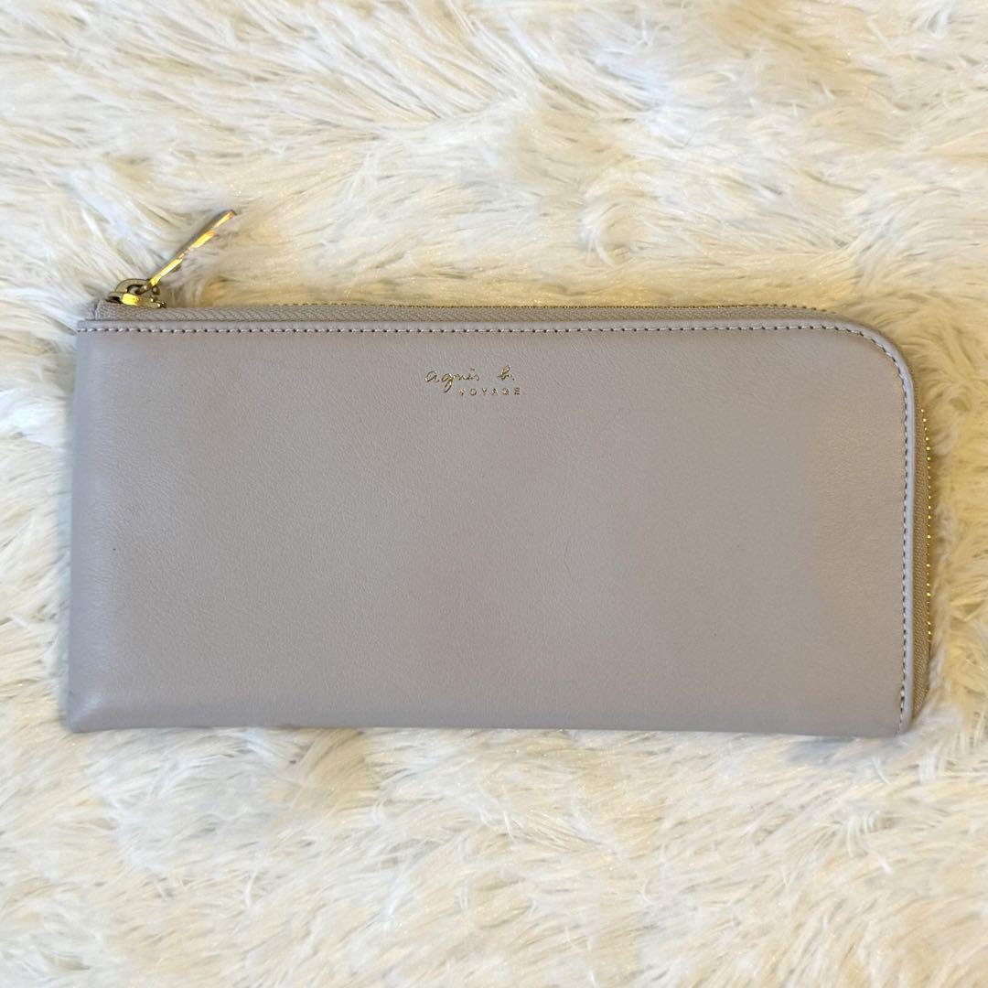 付属品あり✨ アニエスベー 長財布 グレージュ レザー 金具ロゴ
