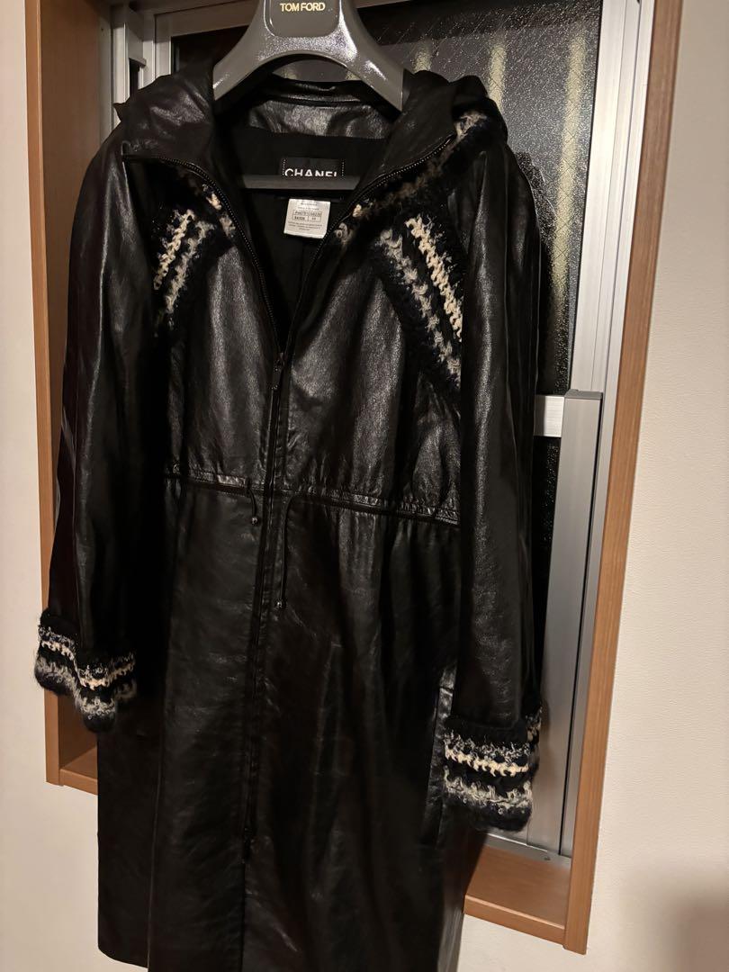【極上美品】CHANELシャネル　ラムレザーロングコート　ブラック