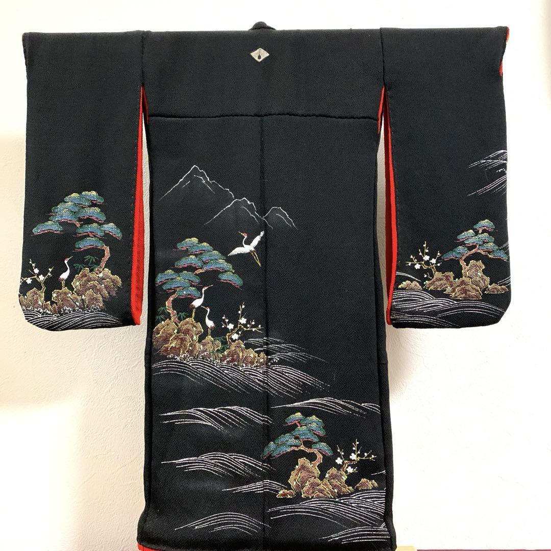 縮緬黒留袖　ミニ着物　飾り着物　お正月