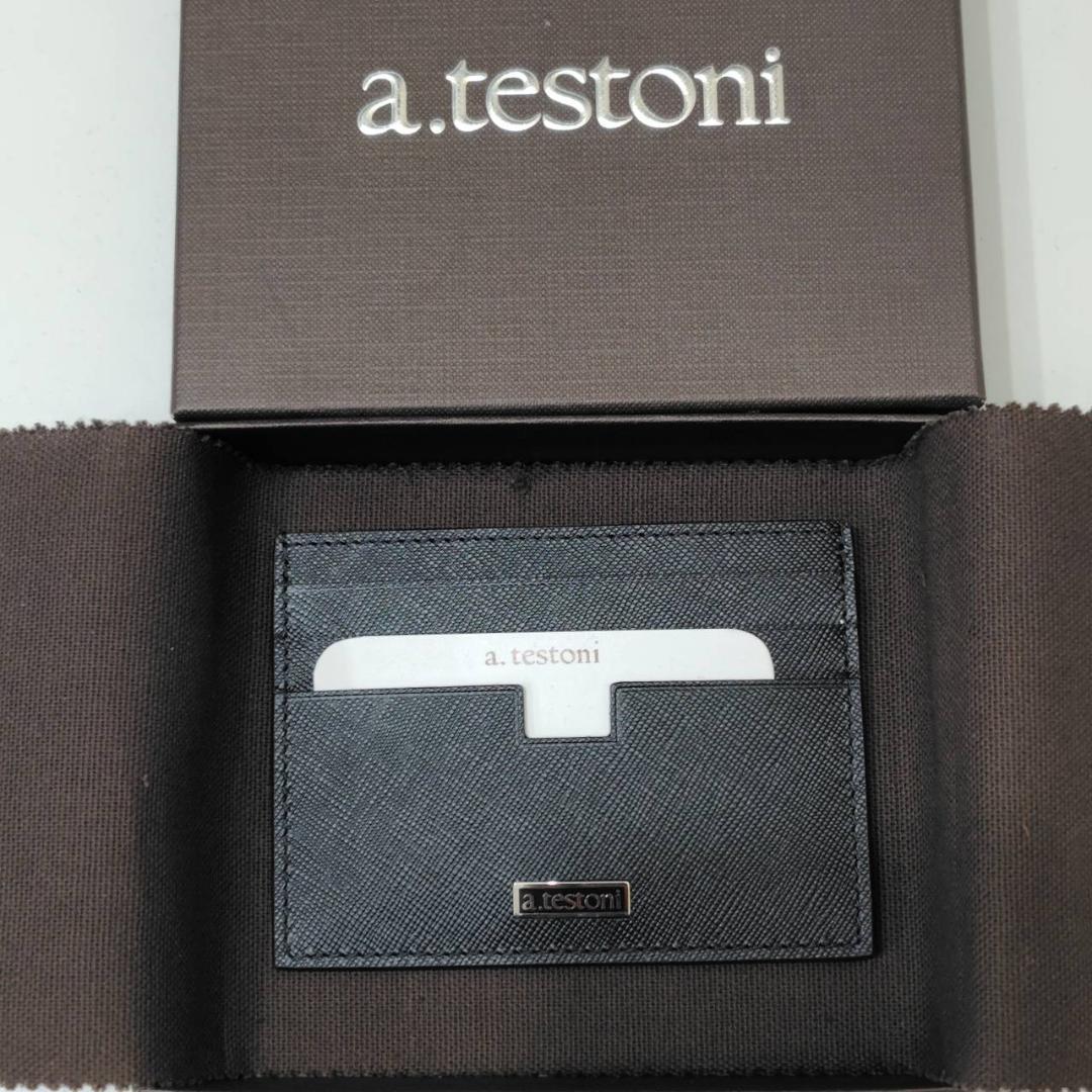 a.testoni テストーニ カードケース ブラック メタル