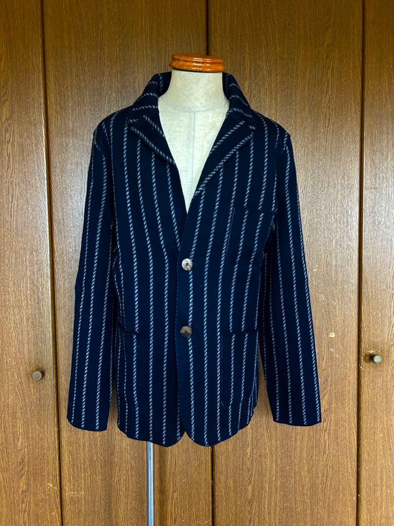 ALBARENA イタリアブランド　ネイビー　ストライプニットジャケット