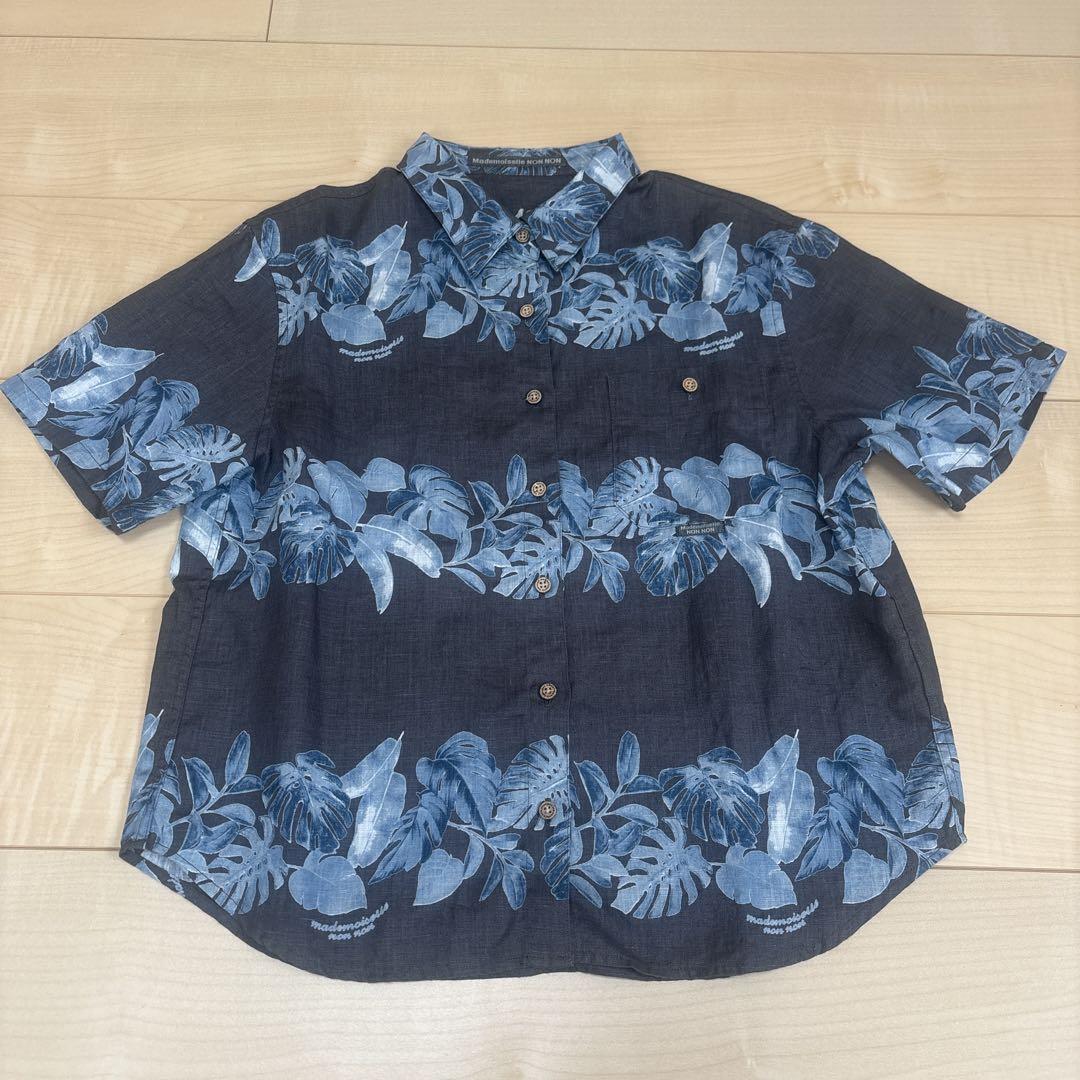 Mademoiselle NON NON 半袖リーフ柄シャツ