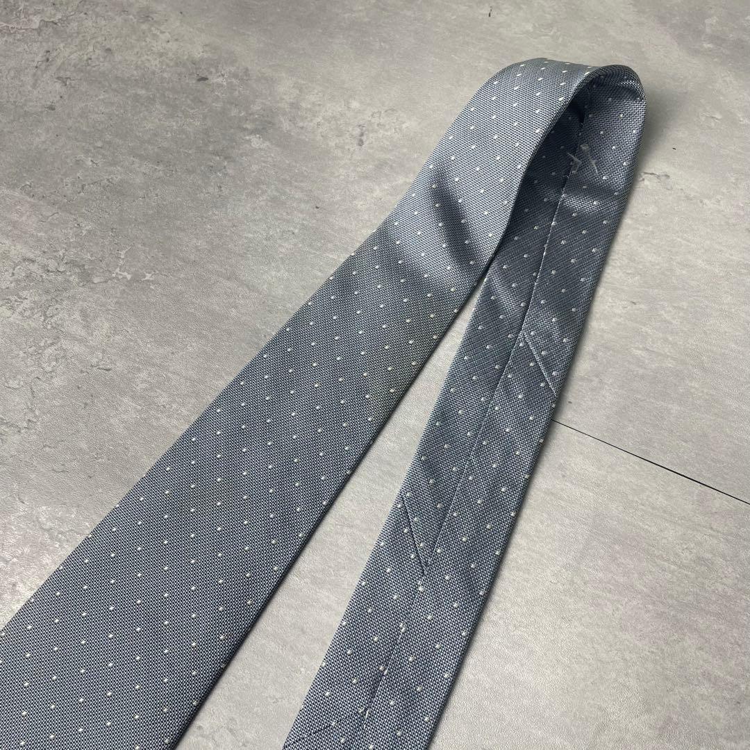 美品 Brioni ジャガード ピンドット柄 ネクタイ ブルーシルバー