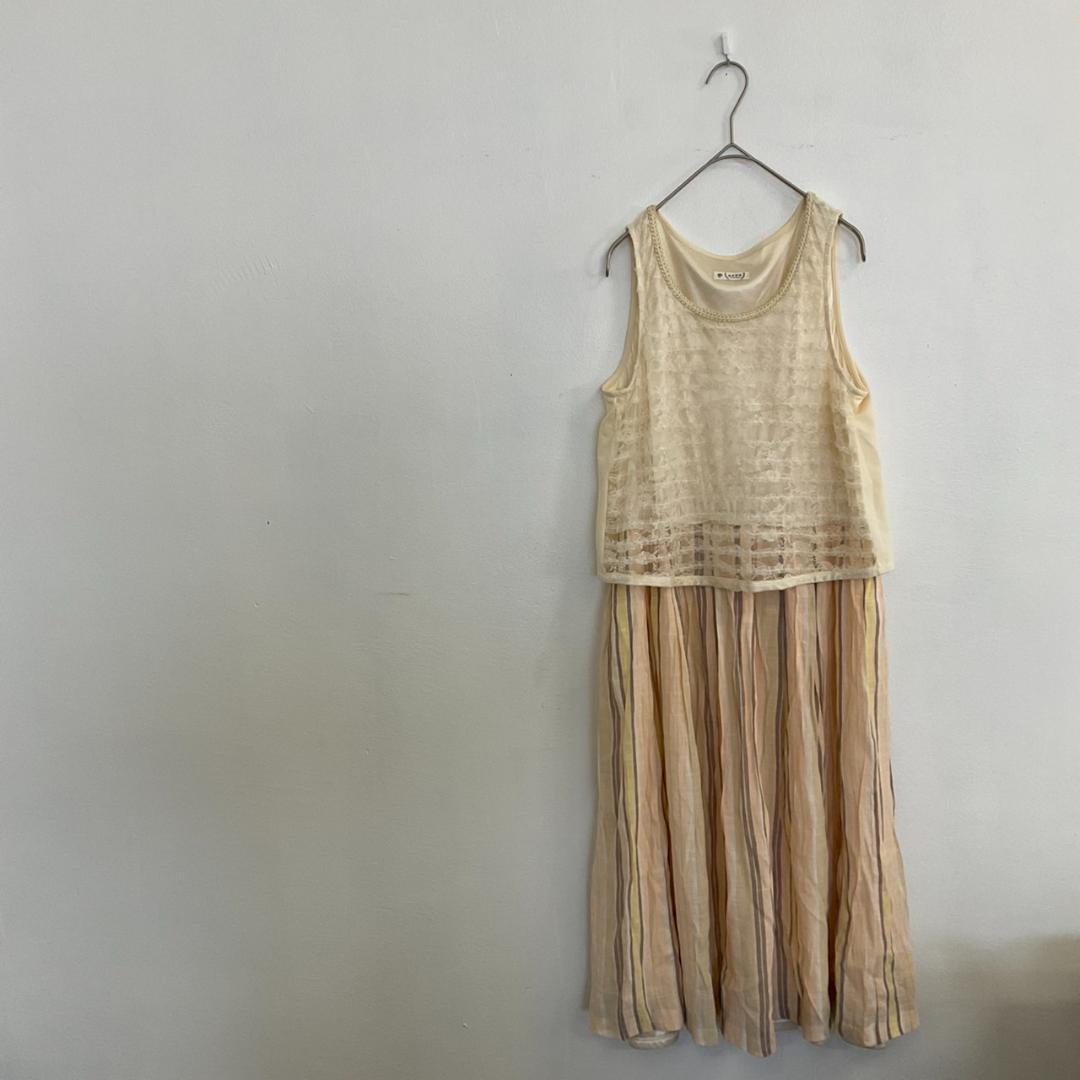 F0448　【axes　famas】 ノースリーブワンピース　M　ベージュ