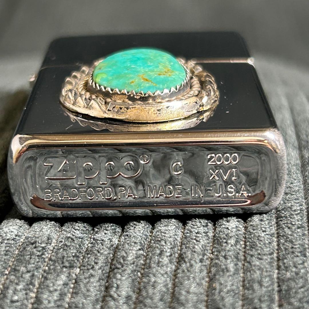ナバホ　ターコイズ　zippo ネイティブ　大粒　USA製 00s シルバー