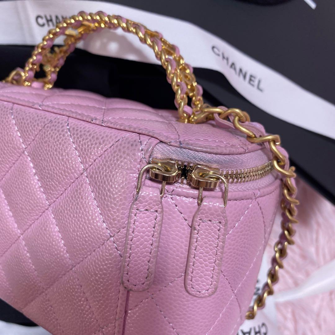 シャネル CHANEL ピンク バニティ ロゴ ハンドル キャビアスキン