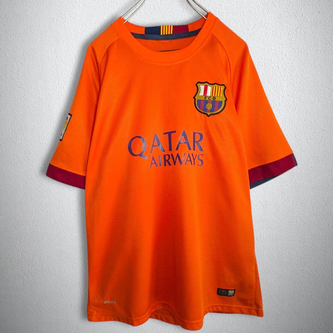 古着　サッカー　ラ・リーガ　FCバルセロナ　オレンジ　ゲームシャツ　メンズXL