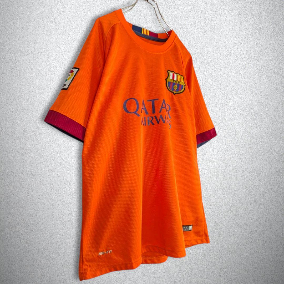 古着　サッカー　ラ・リーガ　FCバルセロナ　オレンジ　ゲームシャツ　メンズXL