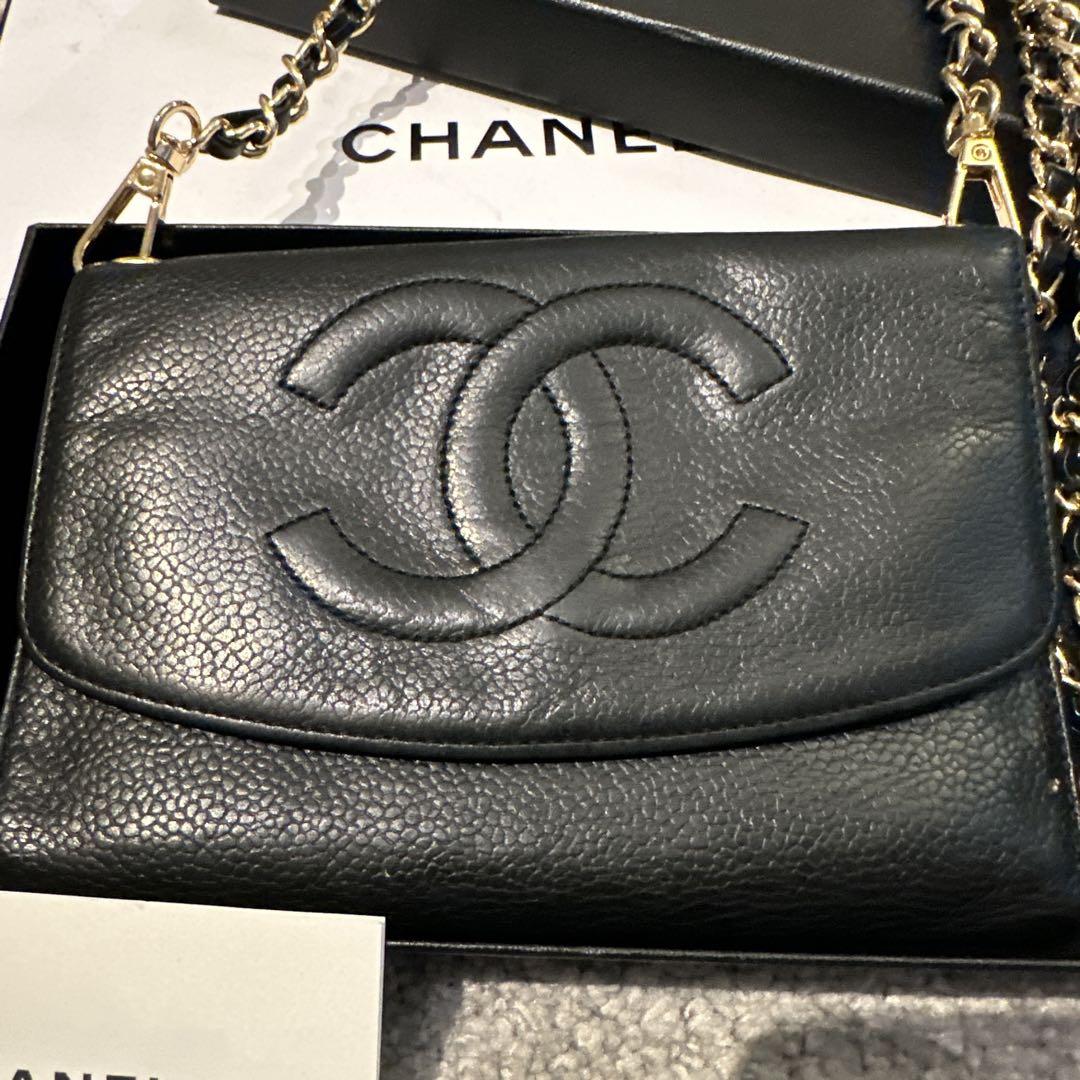 【CHANEL】シャネル 三つ折り財布 チェーンウォレット ショルダーバッグ箱付