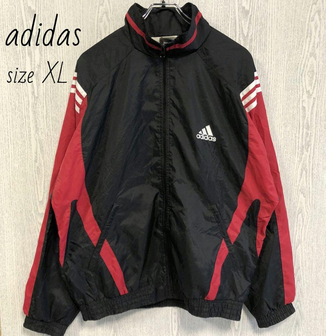 adidas アディダス 刺繍 ナイロンジャケット 黒 3本ライン XL LXL LL adidas