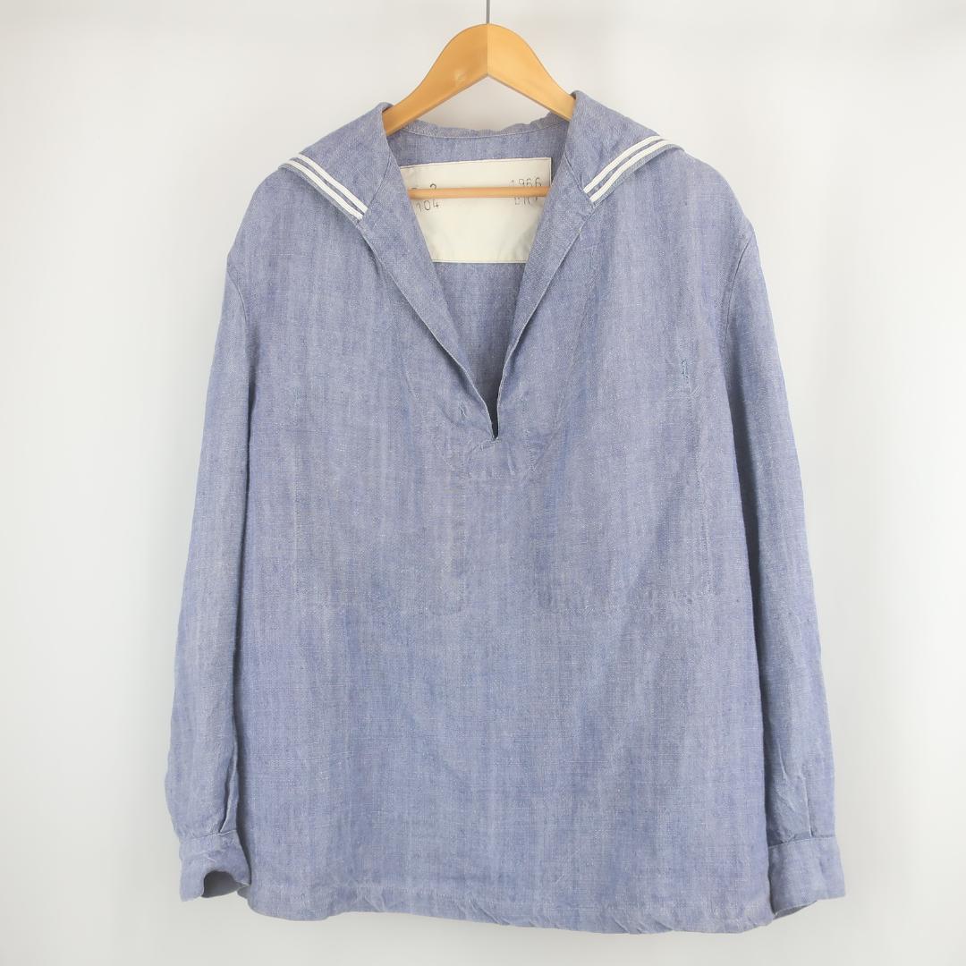60s VINTAGE フランス軍 リネン プルオーバー セーラー シャツ