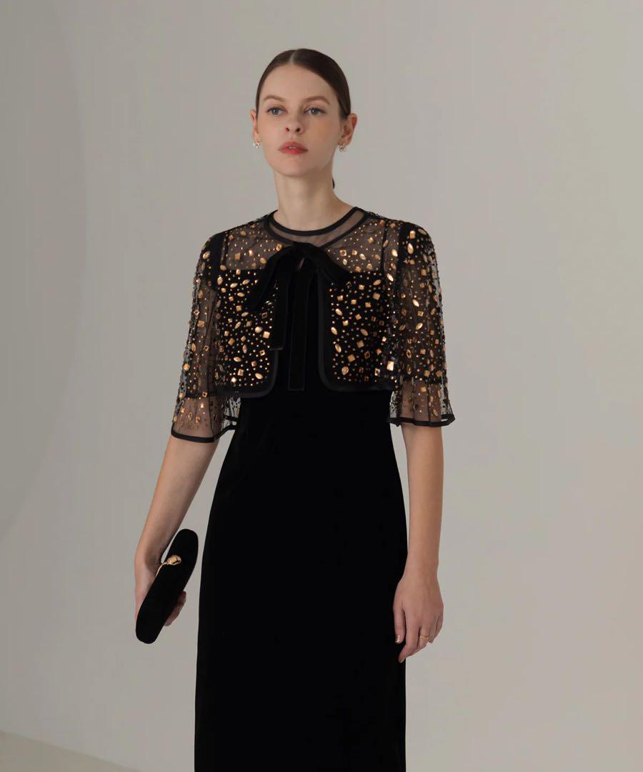 ブラックロングドレス スパンコールボレロ付き