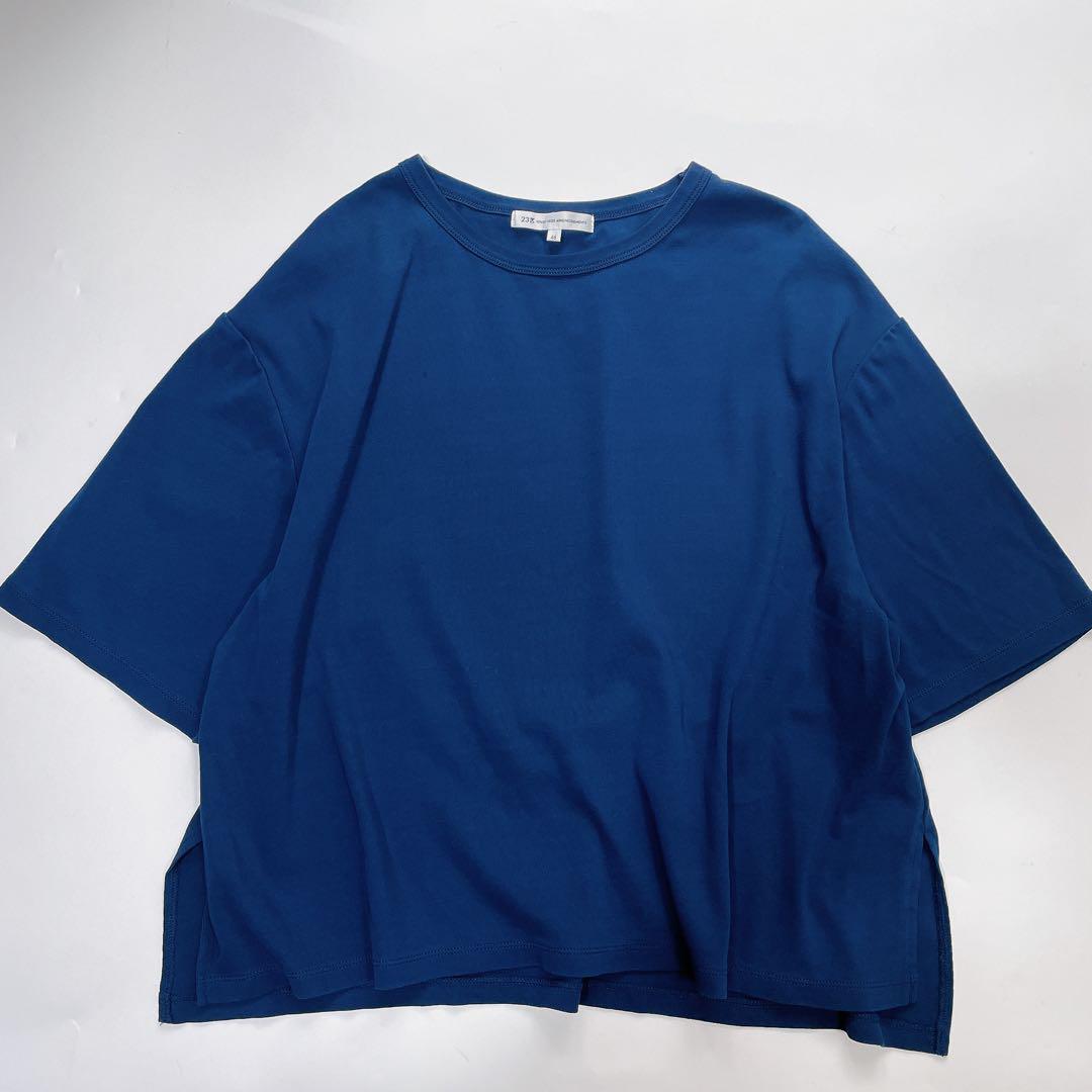 23区L 46 半袖Tシャツ ゆったり ブルー系 コットン100% 大きい