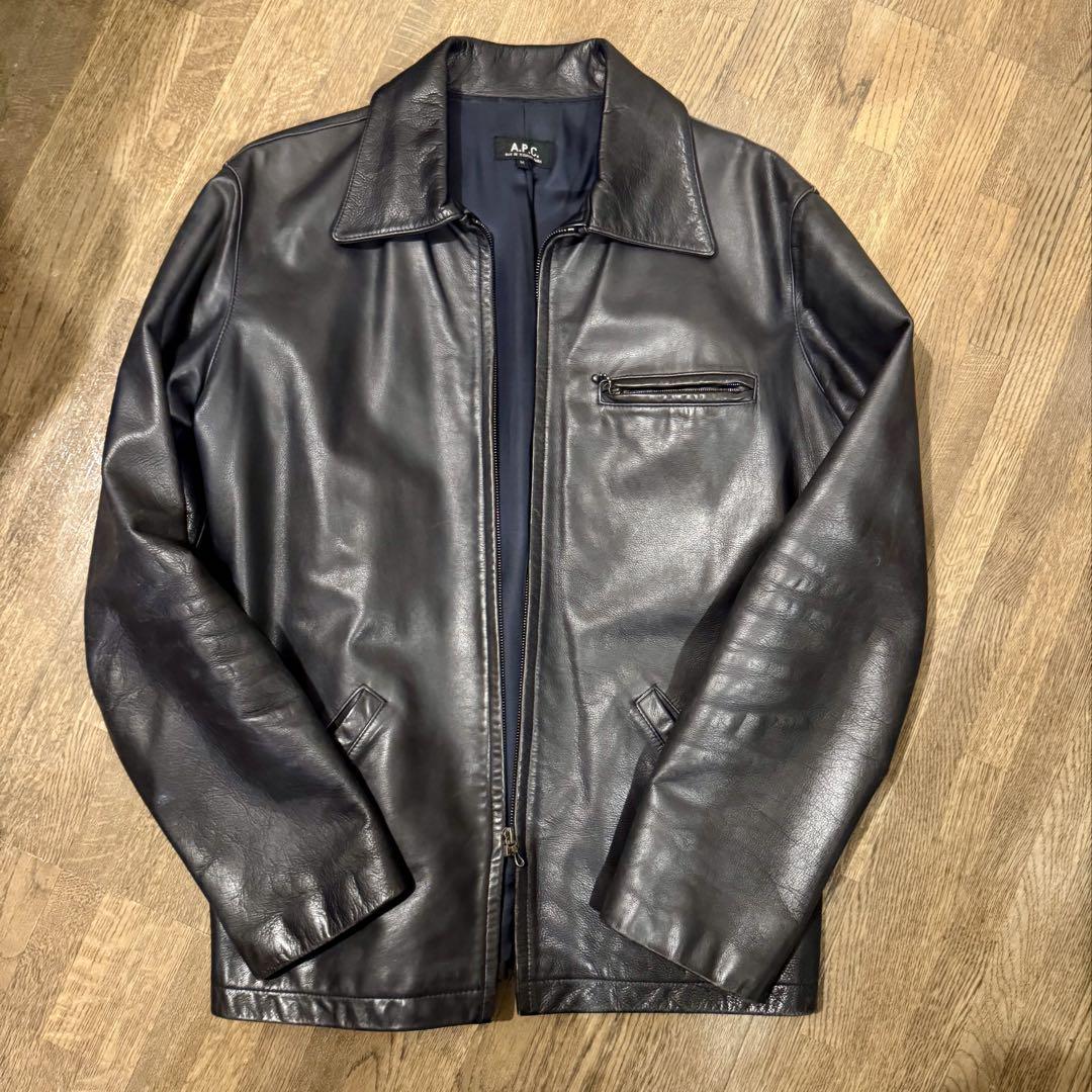美品　A.P.C. ブラックレザーシングルライダースジャケット M