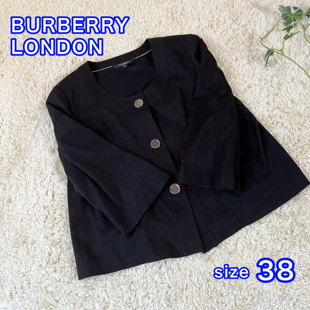 極美品☆BURBERRY LONDON 八分袖ノーカラージャケット BLK40