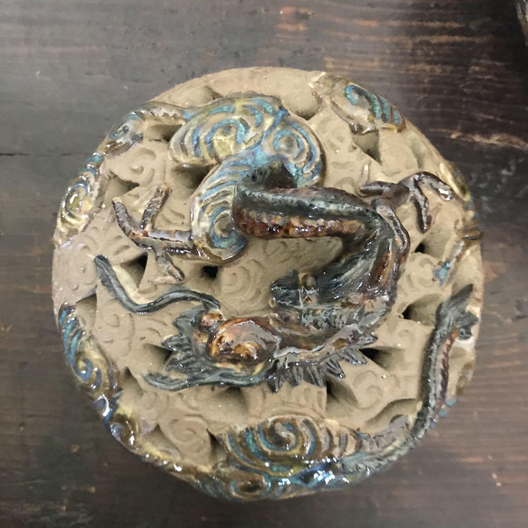 古琉球 壺屋焼 雲龍紋貼付香炉 骨董品.アンティーク.李朝.琉球古典焼 お値下 古琉球 壺屋焼 雲龍紋貼付香炉 骨董品.アンティーク.李朝.琉球古典焼 工芸品